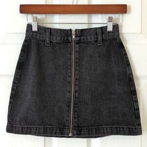 Topshop Moto Classic High Waisted Zip Up Front A-line Denim Mini Skirt Black 2